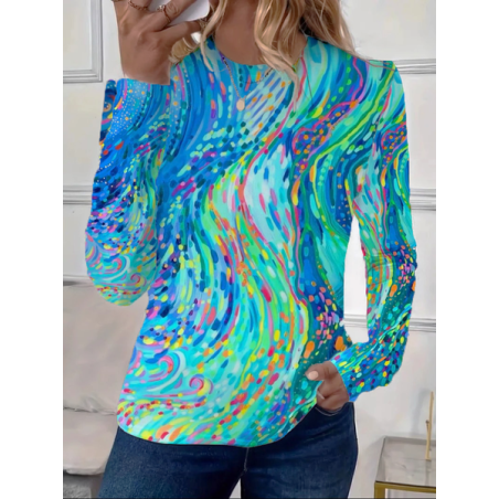 Women Abstract Long Sleeve Tee T-shirt Crew Neck Printing Casual Spring/Fall Graphic Tee Top