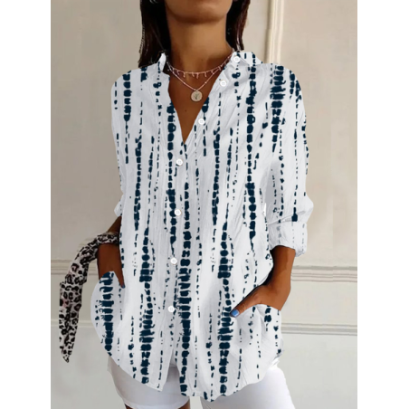 Women's Striped Long Sleeve Shirt Spring/Fall Buckle Shirt Collar Daily Casual Top