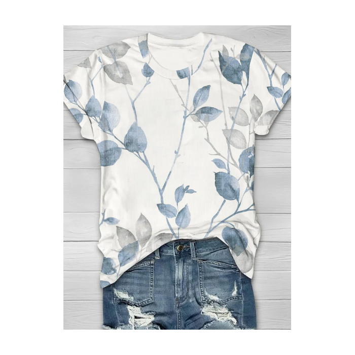 Women Floral Short Sleeve Tee T-shirt Crew Neck Printing Casual Summer Graphic Tee Top