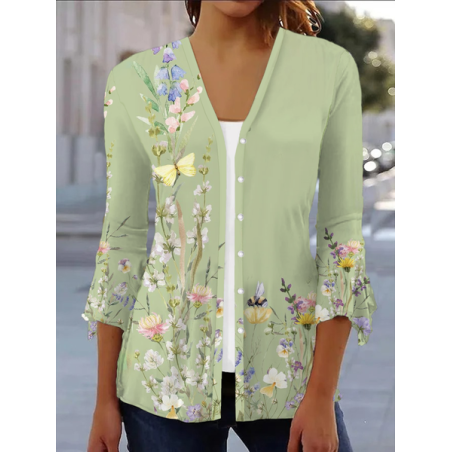 Women's Floral Spring/Fall Cover-up Casual Printing Lightweight Cardigan