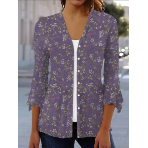 Women's Floral Spring/Fall Cover-up Casual Printing Lightweight Cardigan