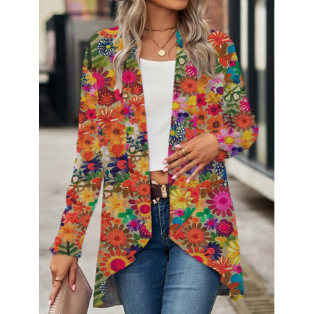 Women's Floral Spring/Fall Cover-up Casual Printing Lightweight Cardigan