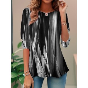 Women Ombre Long Sleeve Tee T-shirt Crew Neck Casual Spring/Fall Top