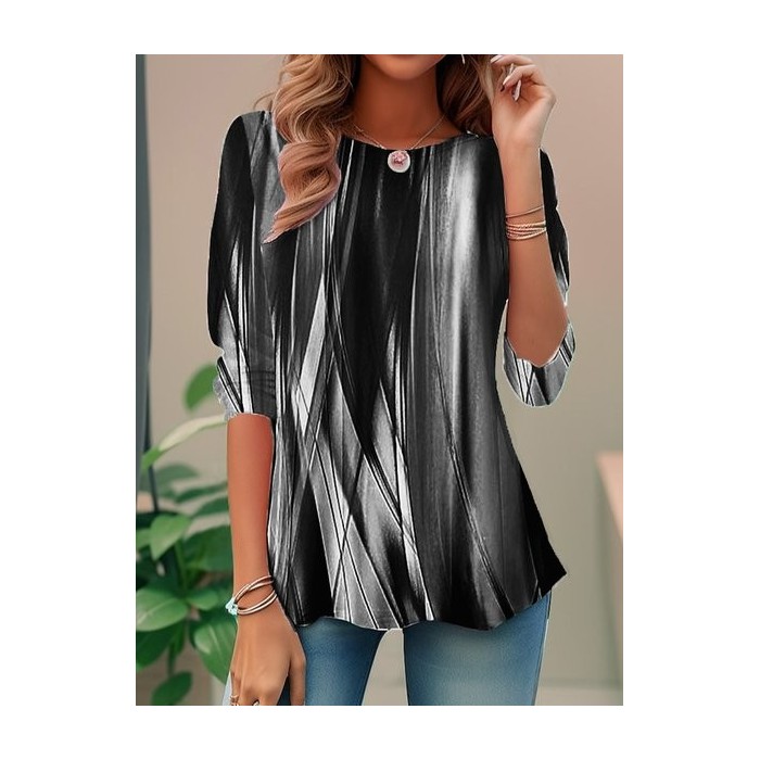 Women Ombre Long Sleeve Tee T-shirt Crew Neck Casual Spring/Fall Top