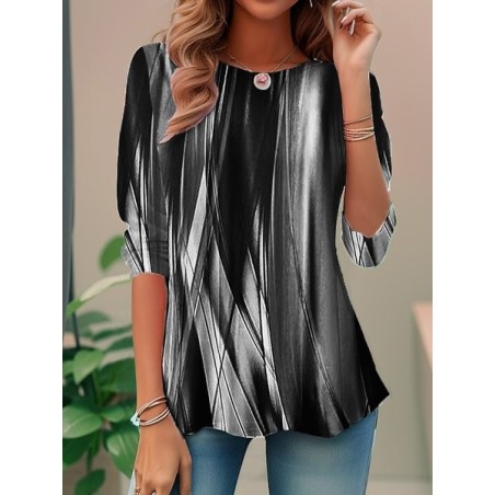 Women Ombre Long Sleeve Tee T-shirt Crew Neck Casual Spring/Fall Top