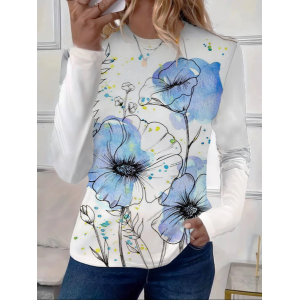 Women Floral Long Sleeve Tee T-shirt Crew Neck Printing Casual Spring/Fall Graphic Tee Top