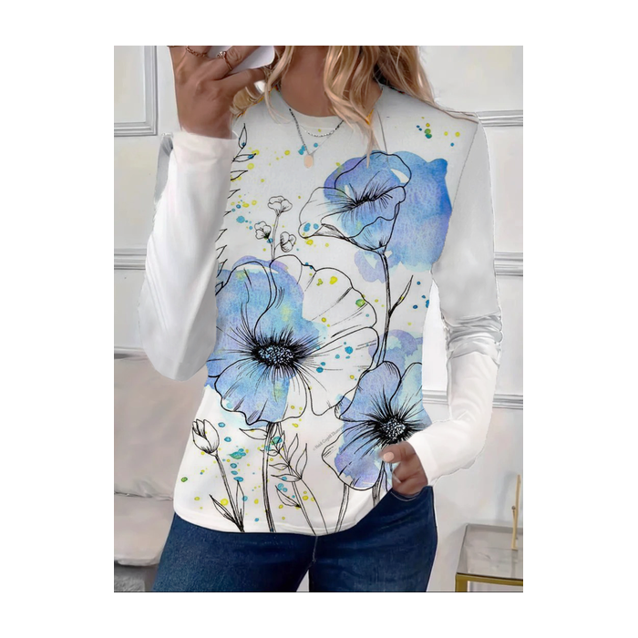 Women Floral Long Sleeve Tee T-shirt Crew Neck Printing Casual Spring/Fall Graphic Tee Top