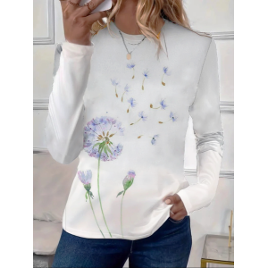 Women Floral Long Sleeve Tee T-shirt Crew Neck Printing Casual Spring/Fall Graphic Tee Top