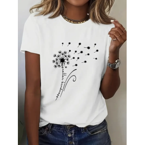 Women Floral Short Sleeve Tee T-shirt Crew Neck Printing Casual Summer Graphic Tee Top