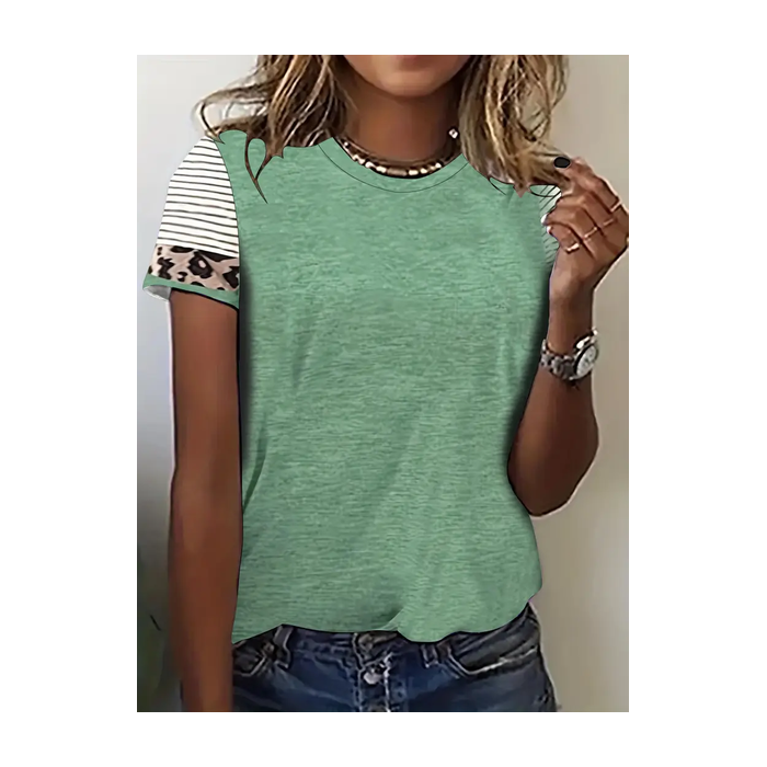 Women Striped Short Sleeve Tee T-shirt Crew Neck Printing Casual Summer Graphic Tee Top