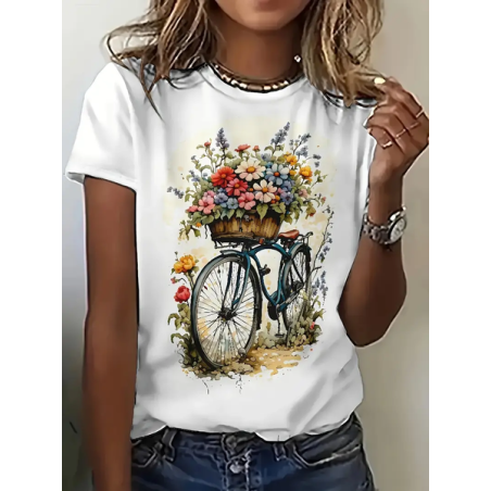 Women Floral Short Sleeve Tee T-shirt Crew Neck Printing Casual Summer Top