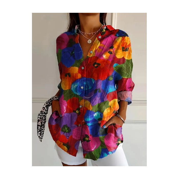 Women's Floral Long Sleeve Shirt Spring/Fall Buckle Shirt Collar Daily Casual Top