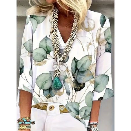 Women's Floral Three Quarter Sleeve Blouse Spring/Fall Printing V Neck Daily Casual Top
