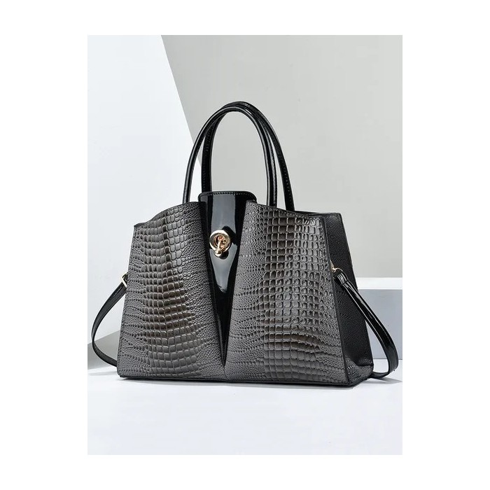 Large Capacity Color Block Crocodile Embossed Tote Bag Commuting Crossbody Bag