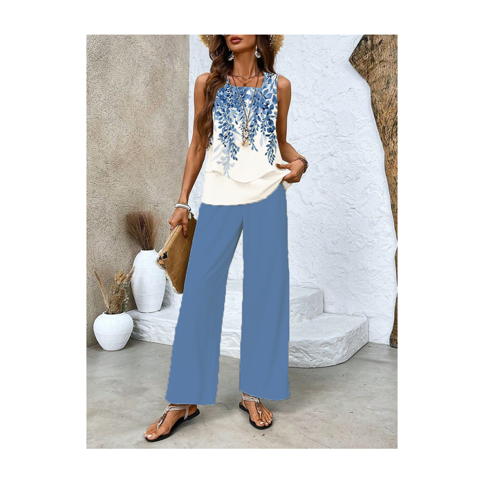 Women's Floral Printing Two-Piece Set Daily Sleeveless Casual Summer Top With Pants Matching Set