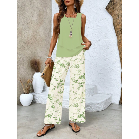 Women's Floral Printing Two-Piece Set Daily Sleeveless Casual Summer Top With Pants Matching Set