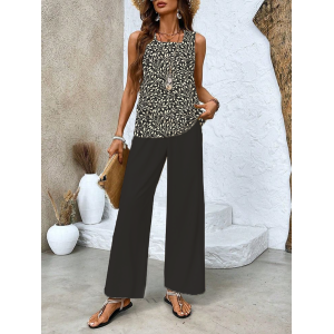 Women's Floral Printing Two-Piece Set Daily Sleeveless Casual Summer Top With Pants Matching Set