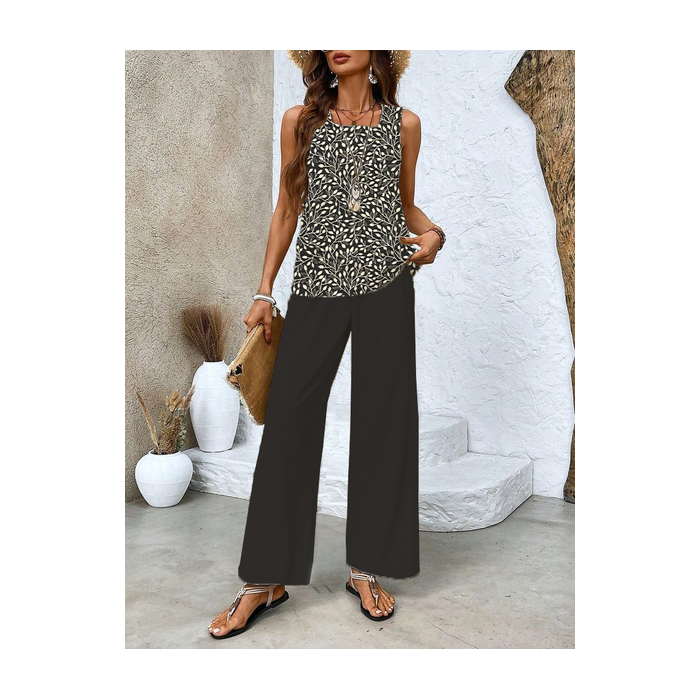 Women's Floral Printing Two-Piece Set Daily Sleeveless Casual Summer Top With Pants Matching Set