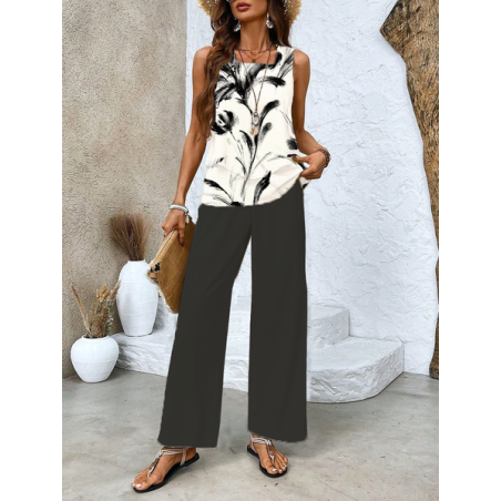 Women's Floral Printing Two-Piece Set Daily Sleeveless Casual Summer Top With Pants Matching Set