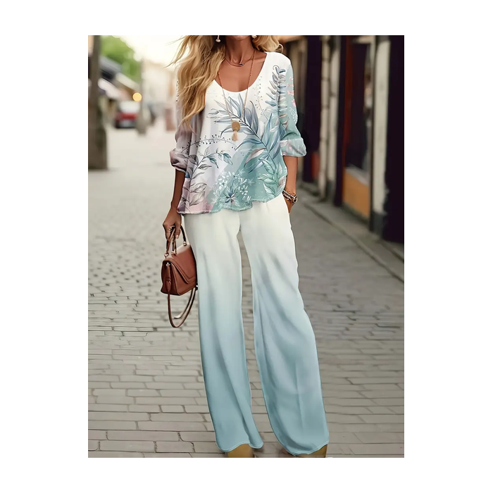 Women's Floral Printing Two-Piece Set Daily Long Sleeve Casual Spring/Fall Top With Pants Matching Set