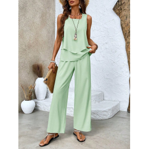 Women's Plain Two-Piece Set Daily Sleeveless Casual Summer Top With Pants Matching Set