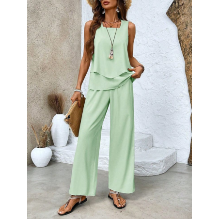 Women's Plain Two-Piece Set Daily Sleeveless Casual Summer Top With Pants Matching Set
