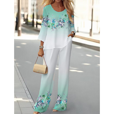 Women's Floral Printing Two-Piece Set Daily Long Sleeve Casual Spring/Fall Top With Pants Matching Set