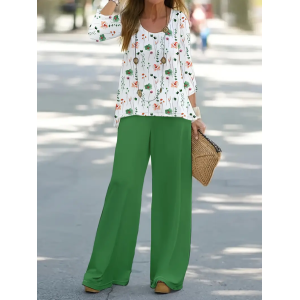 Women's Floral Printing Two-Piece Set Daily Long Sleeve Casual Spring/Fall Top With Pants Matching Set
