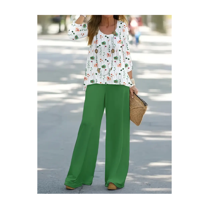 Women's Floral Printing Two-Piece Set Daily Long Sleeve Casual Spring/Fall Top With Pants Matching Set