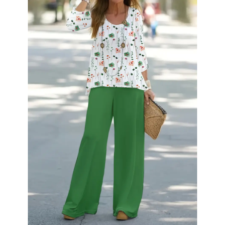Women's Floral Printing Two-Piece Set Daily Long Sleeve Casual Spring/Fall Top With Pants Matching Set