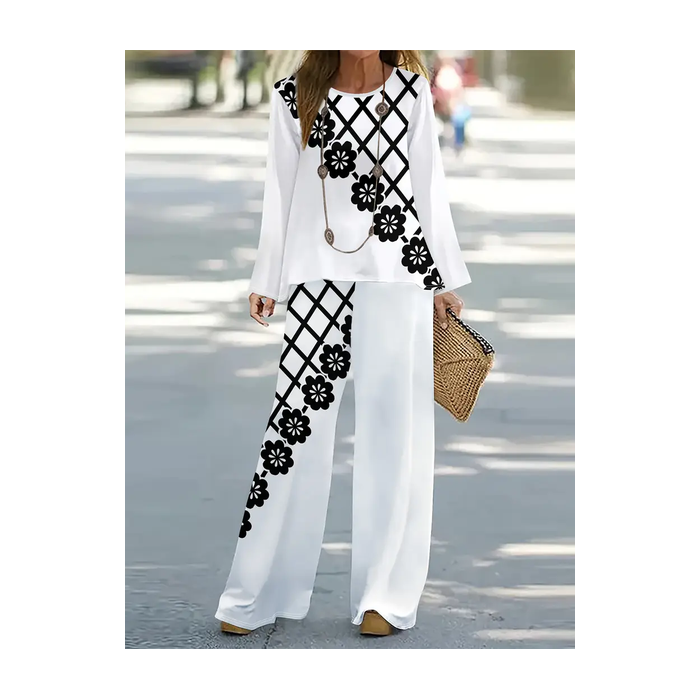 Women's Floral Printing Two-Piece Set Daily Long Sleeve Casual Spring/Fall Top With Pants Matching Set