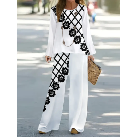 Women's Floral Printing Two-Piece Set Daily Long Sleeve Casual Spring/Fall Top With Pants Matching Set