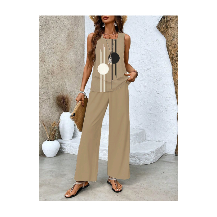 Women's Geometric Printing Two-Piece Set Daily Sleeveless Casual Summer Top With Pants Matching Set