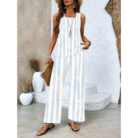 Women's Striped Printing Two-Piece Set Daily Sleeveless Casual Summer Top With Pants Matching Set