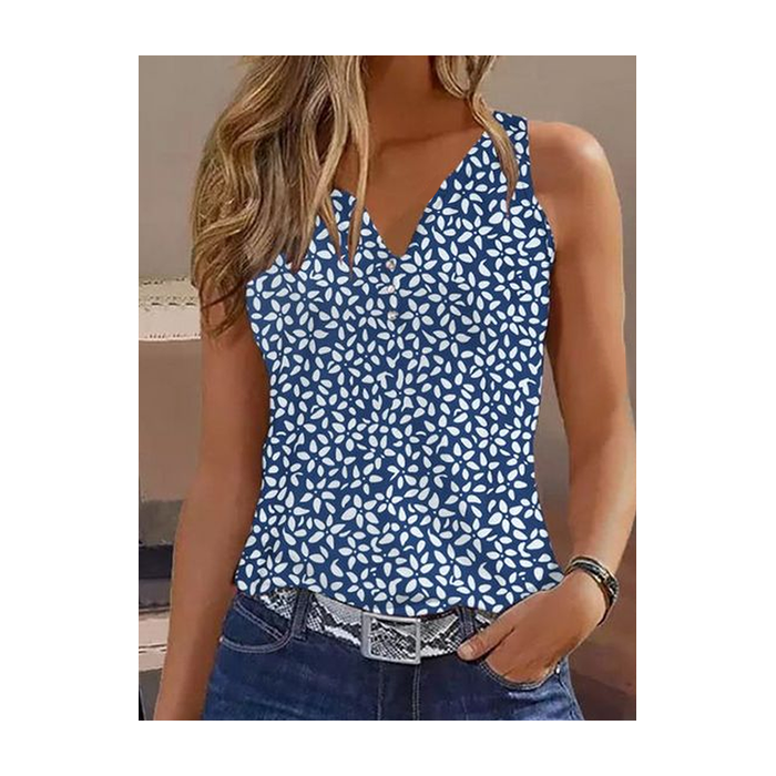 Women Sleeveless Tank Top Camisole Summer Floral Printing V Neck Daily Casual Top