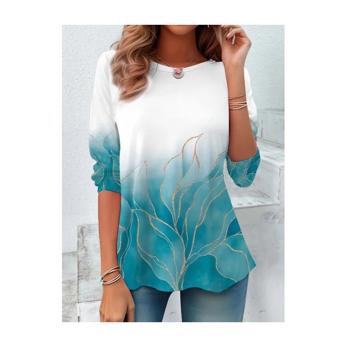 Women's Abstract Long Sleeve Tee T-shirt Crew Neck Printing Casual Spring/Fall Graphic Tee Top