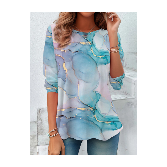 Women's Abstract Long Sleeve Tee T-shirt Crew Neck Printing Casual Spring/Fall Graphic Tee Top
