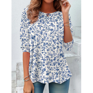 Women's Floral Long Sleeve Tee T-shirt Crew Neck Printing Casual Spring/Fall Graphic Tee Top