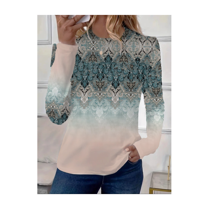 Women's Floral Long Sleeve Tee T-shirt Crew Neck Printing Casual Spring/Fall Graphic Tee Top