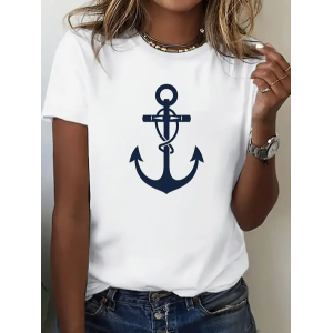 Women's Anchor Short Sleeve Tee T-shirt Crew Neck Printing Casual Summer Graphic Tee Top