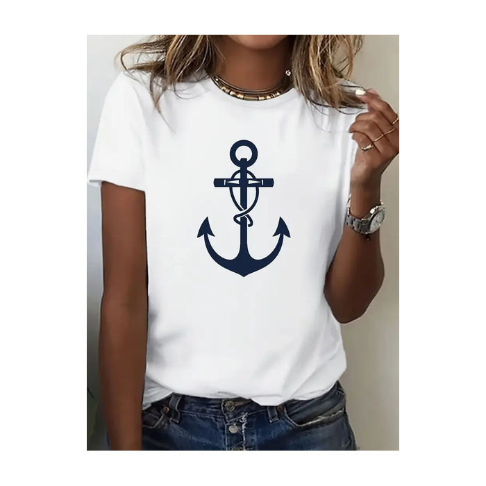 Women's Anchor Short Sleeve Tee T-shirt Crew Neck Printing Casual Summer Graphic Tee Top