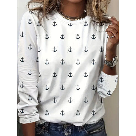 Women's Anchor Long Sleeve Tee T-shirt Crew Neck Printing Casual Spring/Fall Graphic Tee Top