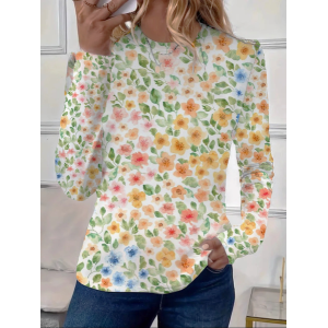 Women's Floral Long Sleeve Tee T-shirt Crew Neck Printing Casual Spring/Fall Graphic Tee Top