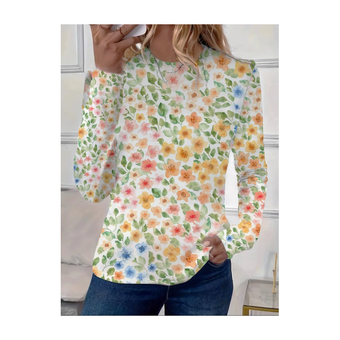 Women's Floral Long Sleeve Tee T-shirt Crew Neck Printing Casual Spring/Fall Graphic Tee Top