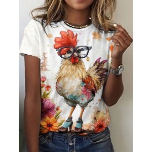 Women's Animal Short Sleeve Tee T-shirt Crew Neck Vintage Summer Top