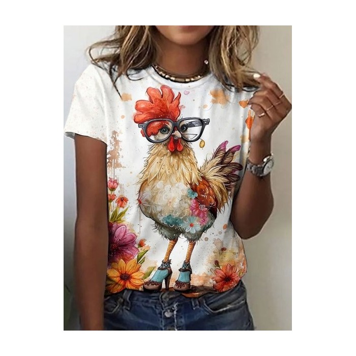 Women's Animal Short Sleeve Tee T-shirt Crew Neck Vintage Summer Top