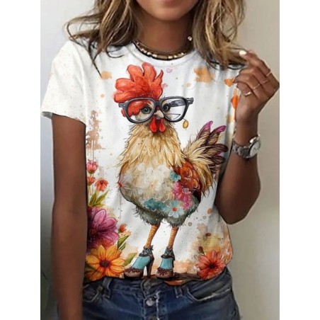Women's Animal Short Sleeve Tee T-shirt Crew Neck Vintage Summer Top