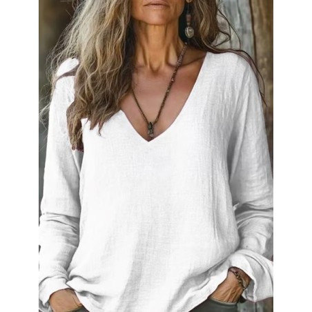 Women's Long Sleeve Tee T-shirt Spring/Fall Plain Printing V Neck Casual Top