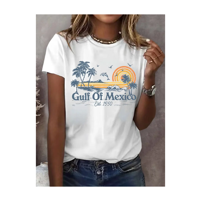 Women's Text Letters Short Sleeve Tee T-shirt Crew Neck Printing Casual Summer Graphic Tee Top