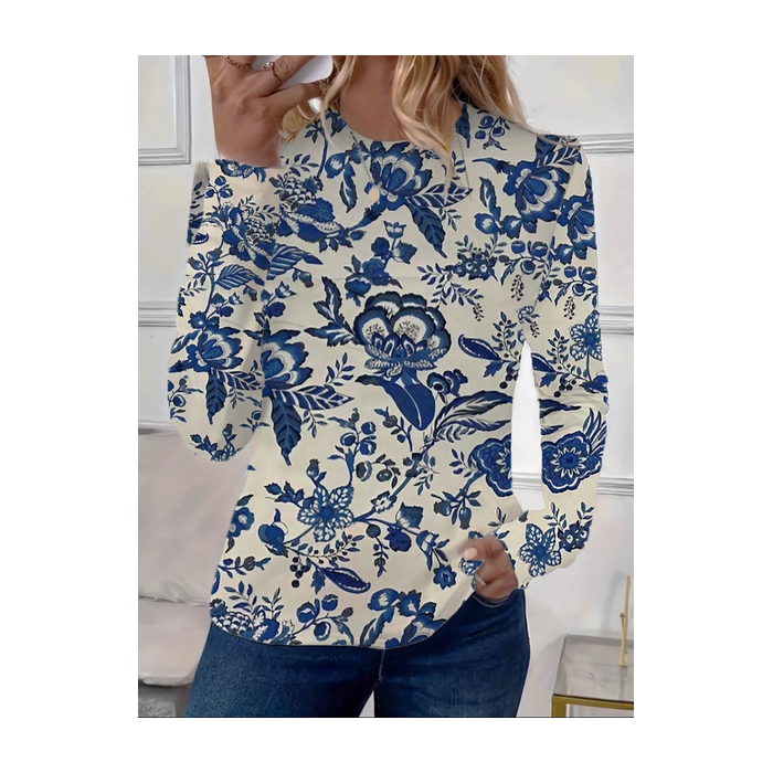 Women's Floral Long Sleeve Tee T-shirt Crew Neck Printing Casual Spring/Fall Graphic Tee Top